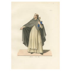 Fraile dominico del siglo XV - Grabado antiguo sobre traje, publicado en 1845