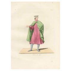 Historischer Kostümdruck 1845 - Renaissance-Jugend in Tunika und Mantel