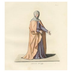 Medieval Costume Print 1845 – Noblewoman in Peach and Lavender Robes