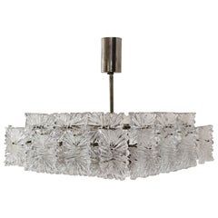 Beautiful Mid-Century Modernist Etched Glass Chandelier by Kinkeldey