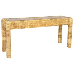 Mesa Consola Vintage Coastal Organic Modern de Ratán Envuelto a la Manera de Bil
