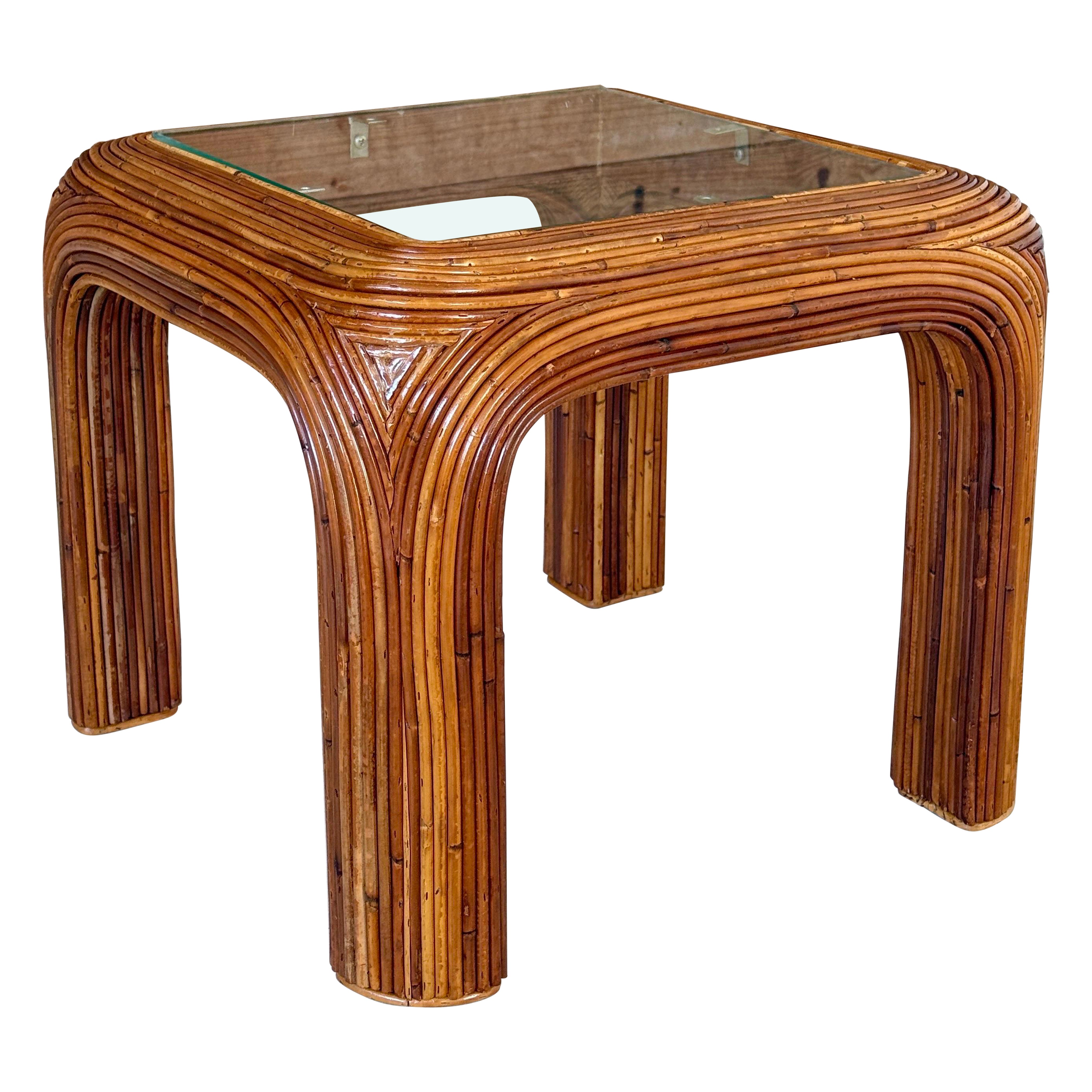 Mid-20th Century Organic Modern Pencil Rattan Side Drink Table For Sale