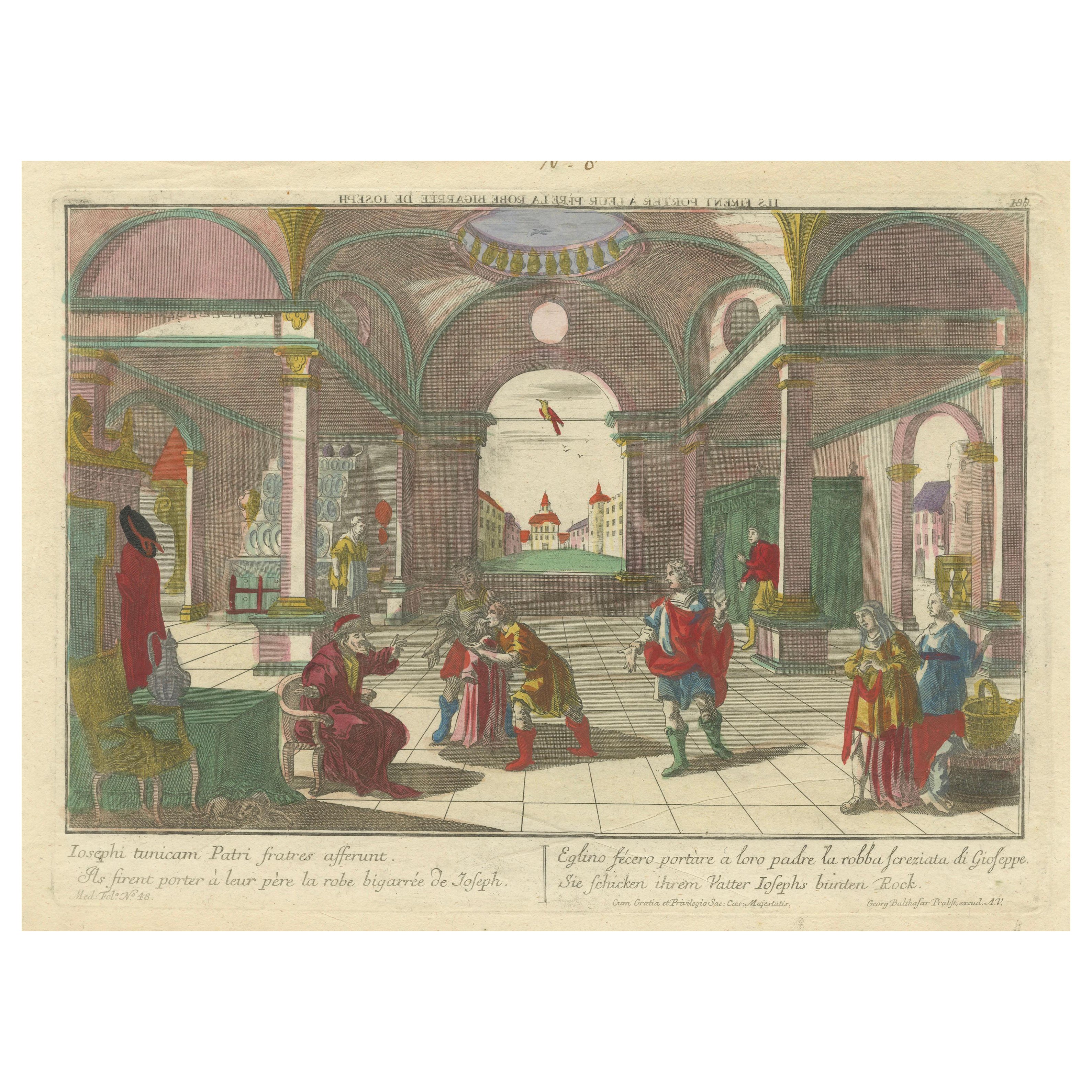 Optica Print of Joseph's Robe Shown to Jacob, 1770 – Hand-Colored Biblical Scene