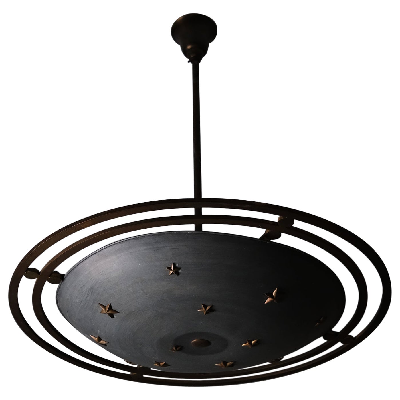 Scandinavian designer sculptural zinc and bronze ceiling light, 1930s For Sale