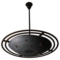 Scandinavian designer sculptural zinc and bronze ceiling light, 1930s