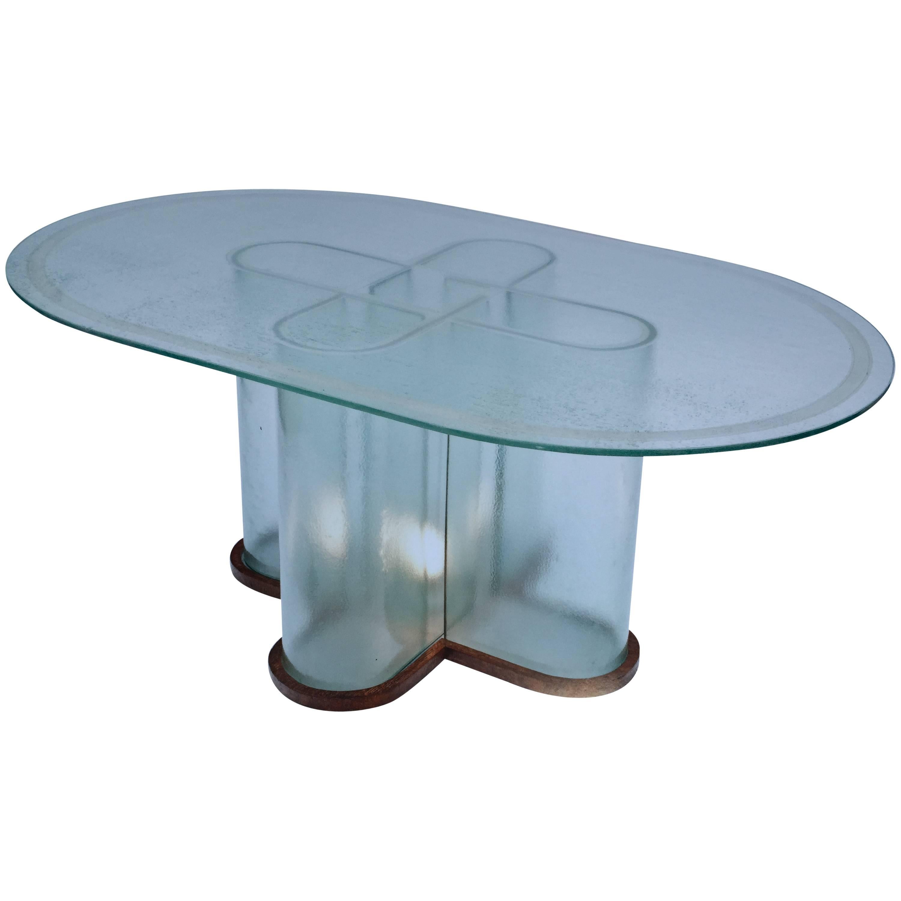 Glass Table in Art Deco Style, England, 1970s For Sale