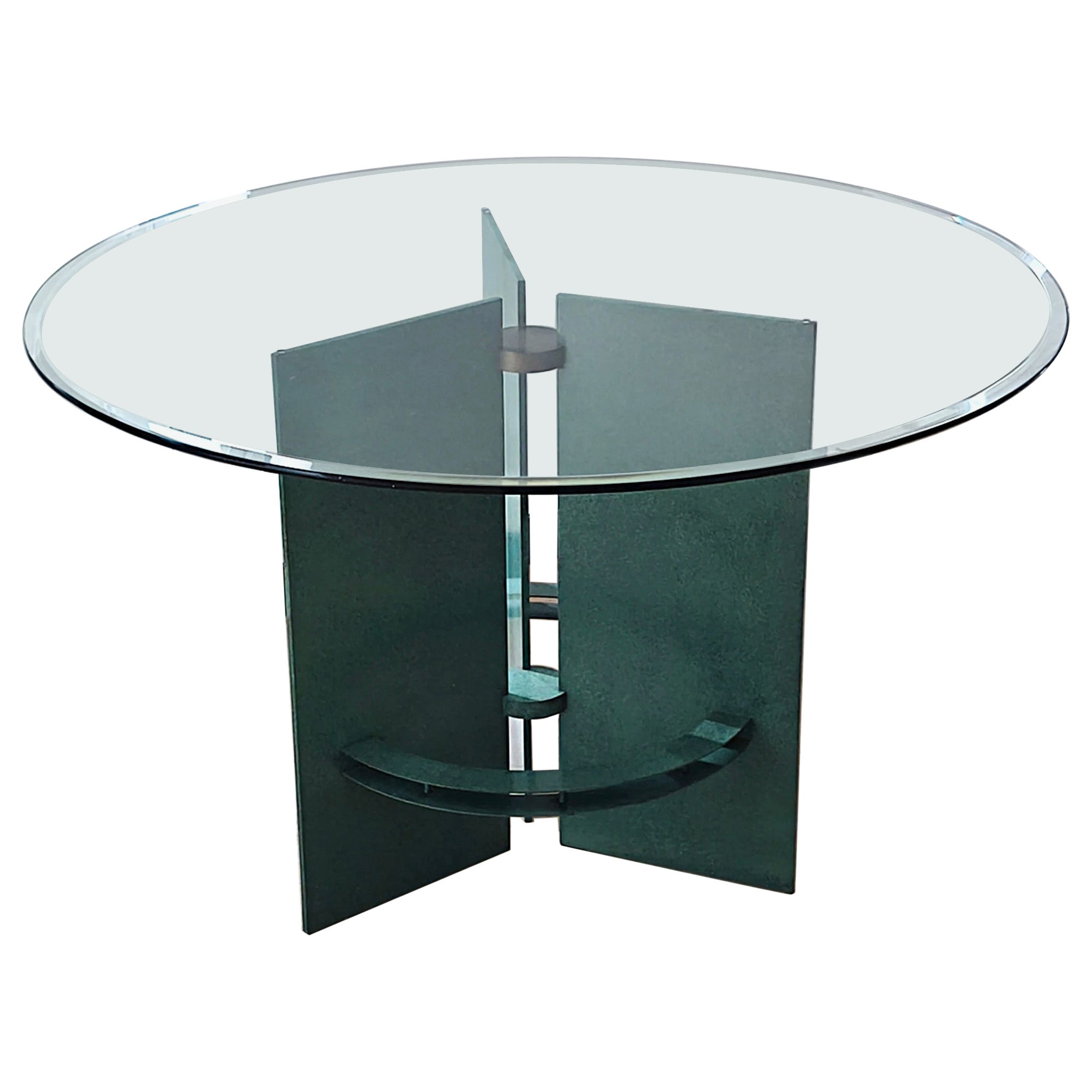 Tavolo da pranzo, anni '80, vetro e acciaio laccato, stile Art Deco, anni '30, anni '80 in vendita