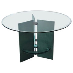 Tavolo da pranzo, anni '80, vetro e acciaio laccato, stile Art Deco, anni '30, anni '80