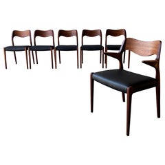 Vintage Set of 6 Møller Dining Chairs - Model 71 & 55 - Teak with New Leather