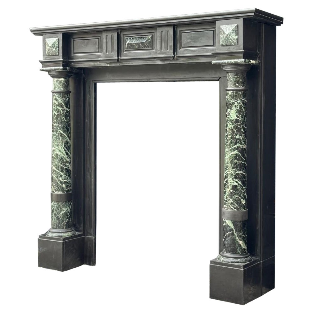 Napoleon III fireplace in Belgian black marble and antique green, circa 1880 For Sale
