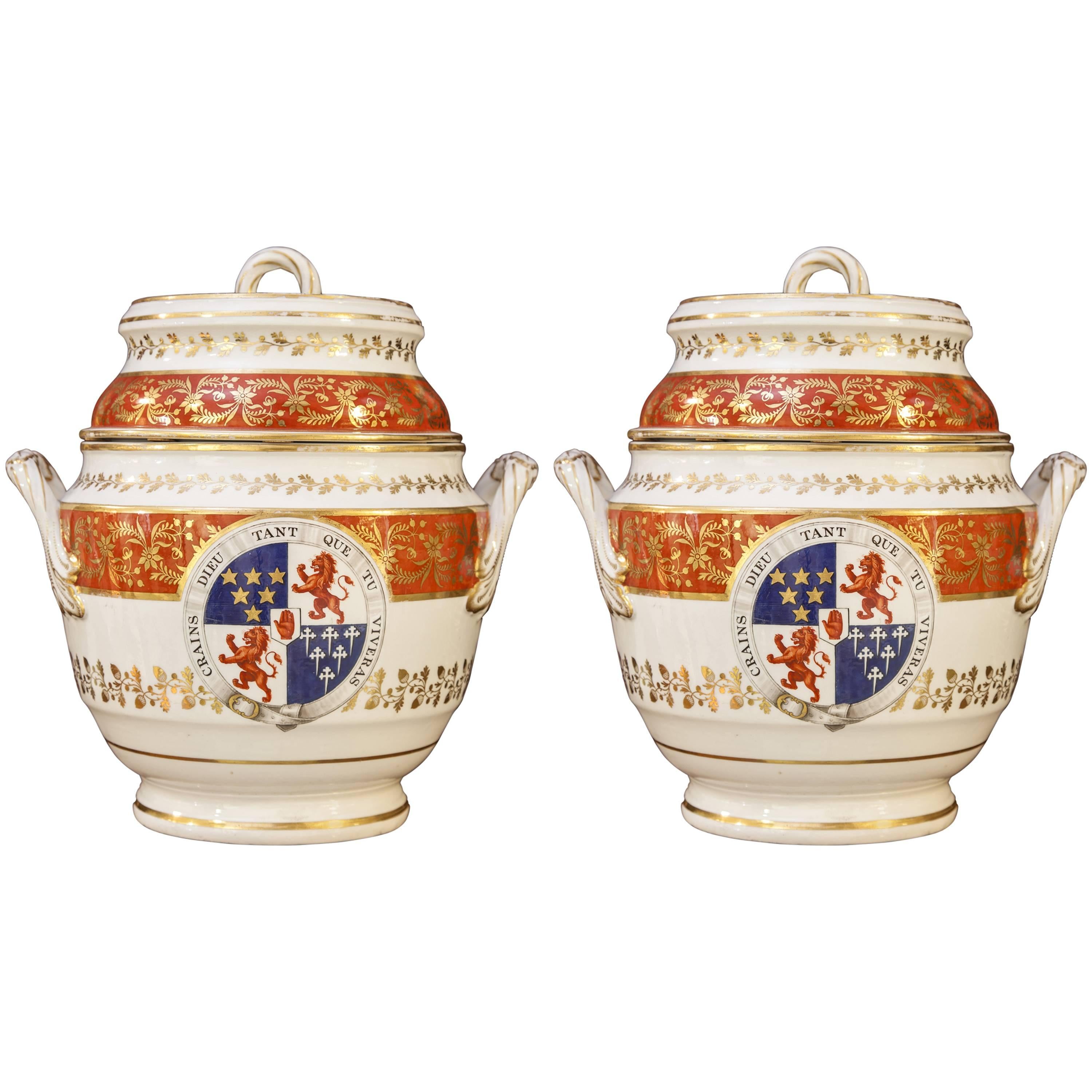 Pair of Armorial Ice Pails Flight & Barr Worcester, Irish Coat of Arms For Sale