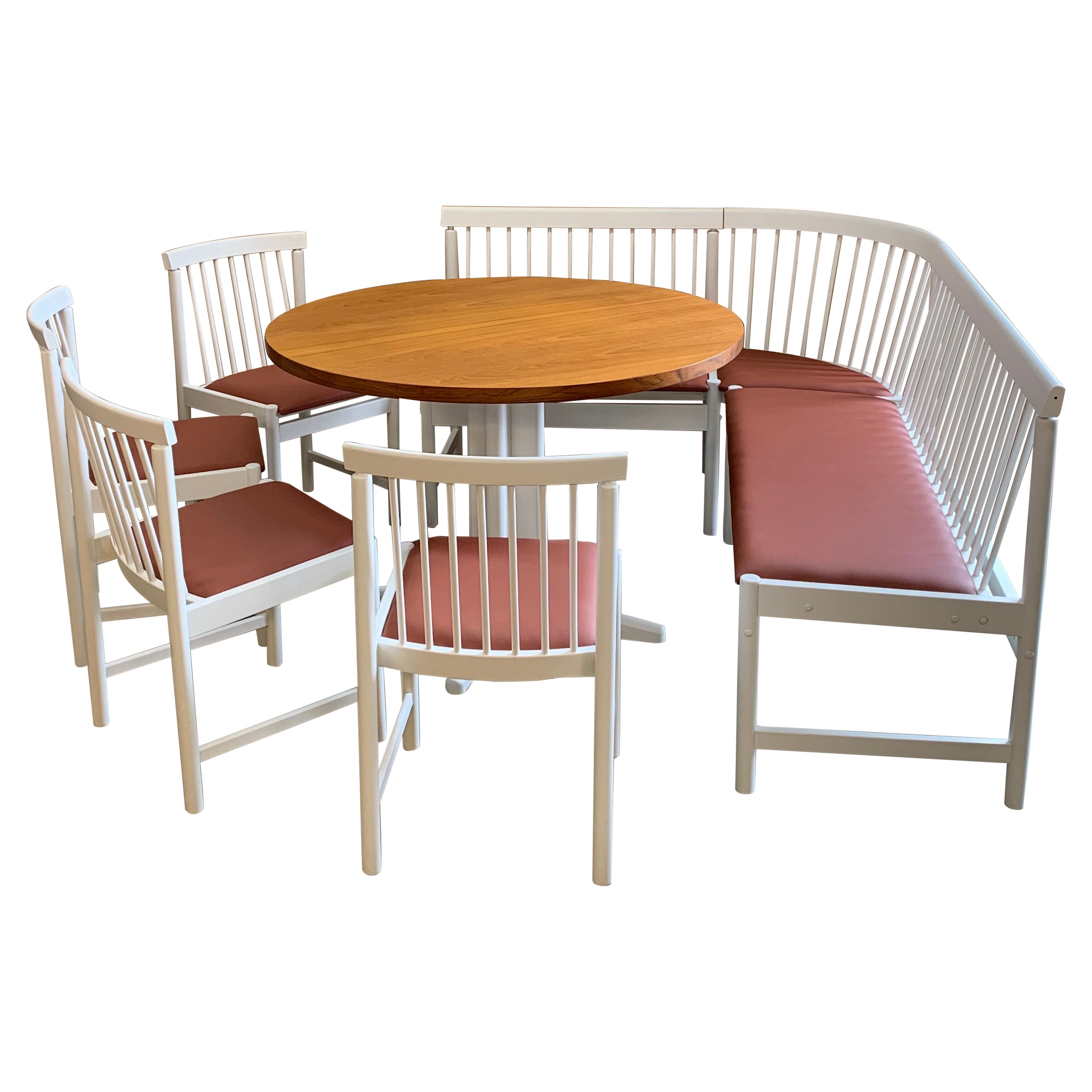 1960s Finnish Teak and Lacquer Dining Set - Table, Benches and Chairs For Sale