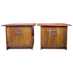 Mid Century Walnut Nightstands Made by Johnson Furniture Co