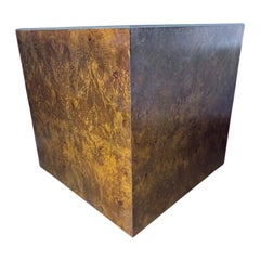 Tavolino a cubo in legno di radica del Medioevo nello stile di Milo Baughman