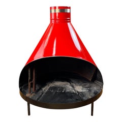 Camino vintage Preway a libera installazione in porcellana rossa