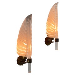 Rare Pair of “Feather” Murano Glass Wall Sconces by Tomaso Buzzi for Venini