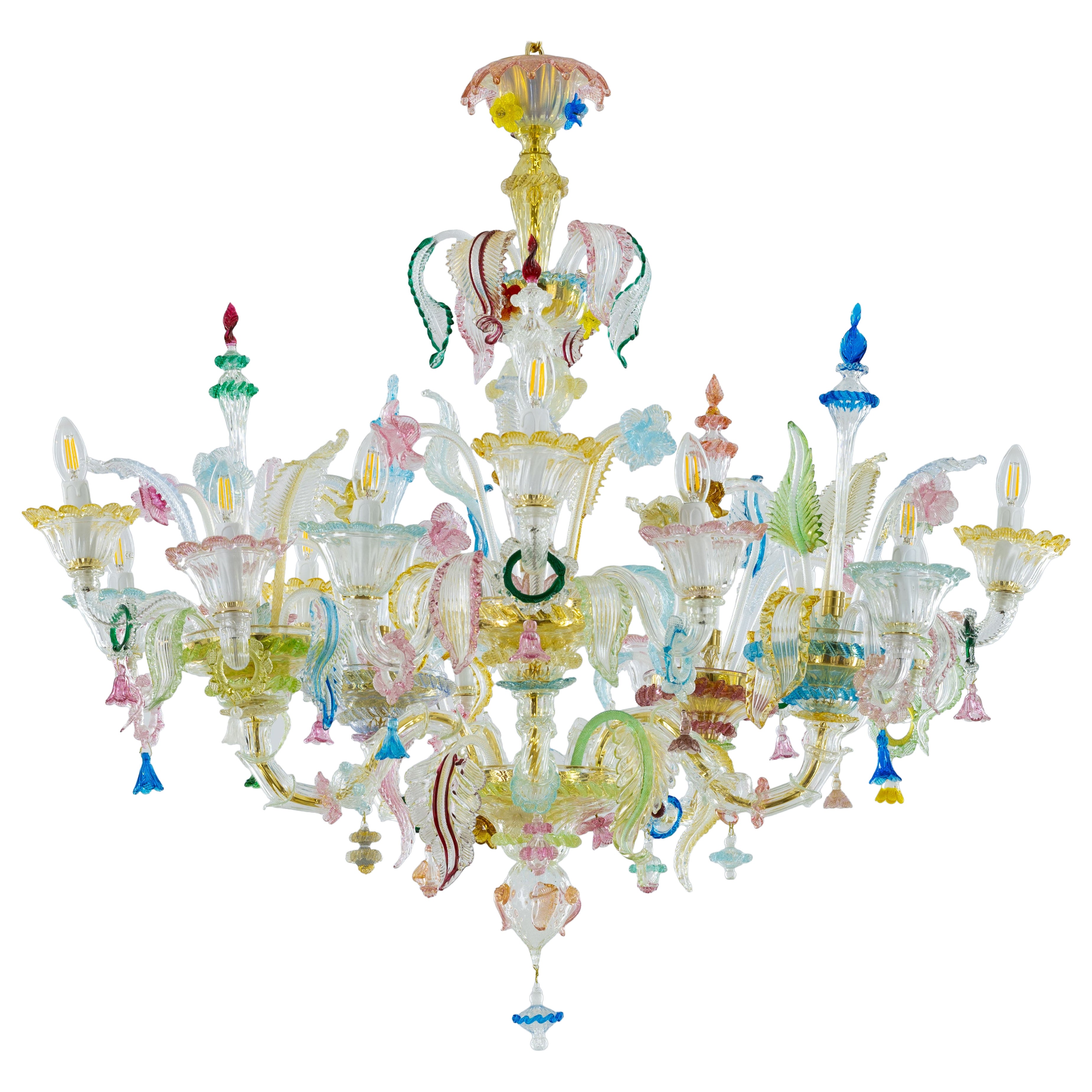 Multi-Color Floral Chandelier in Blown Murano Glass Deco, Giovanni Dalla Fina For Sale