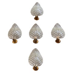 Set of 5 Ribbed ‘Leaf’ Wall Lights by Barovier & Toso Italy, circa 1940