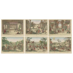 Set of 6 Vue d’Optique Prints – Story of Joseph in Egypt, Hand-Colored, c.1770