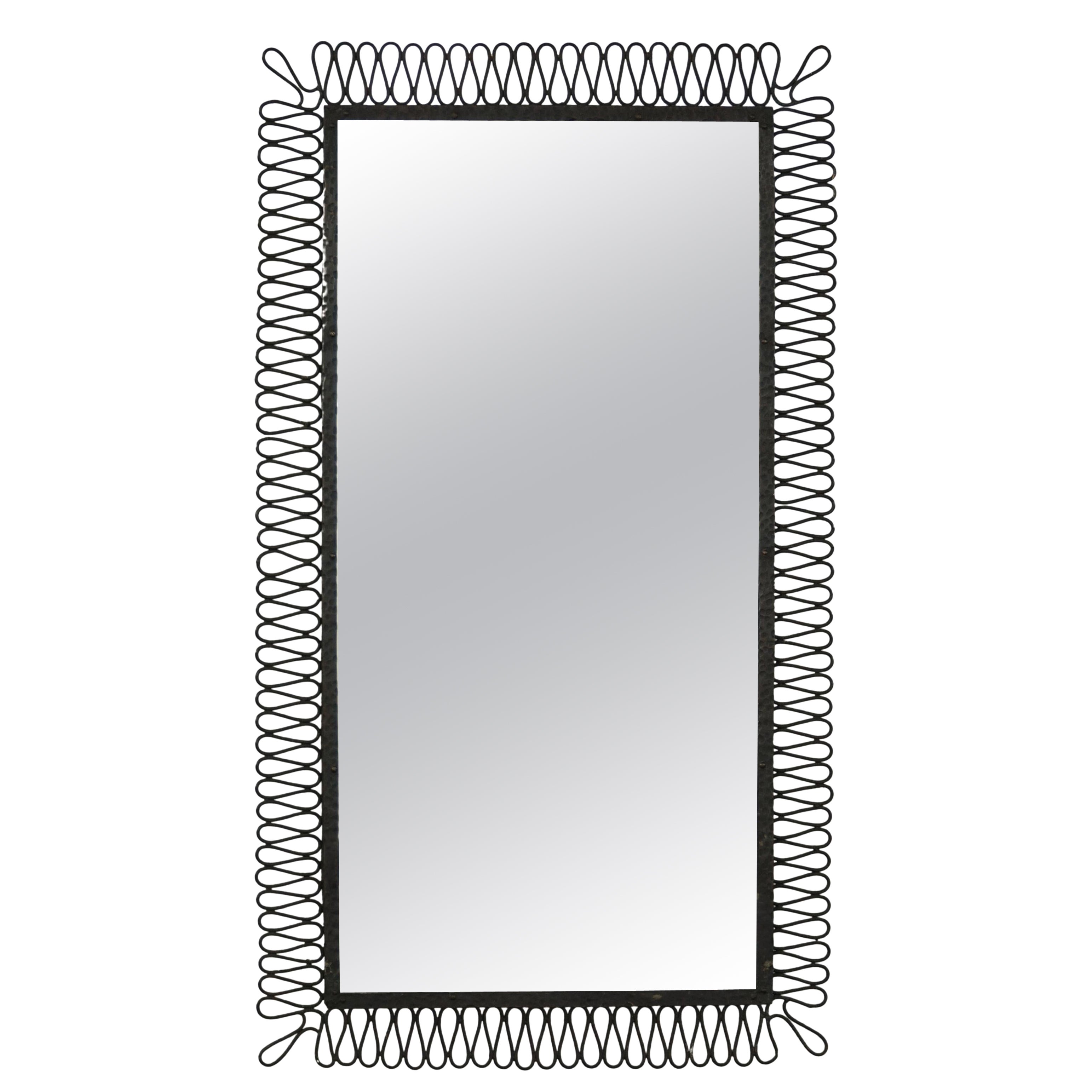 Miroir mural français du milieu du siècle avec cadre métallique sculptural, années 1960 en vente