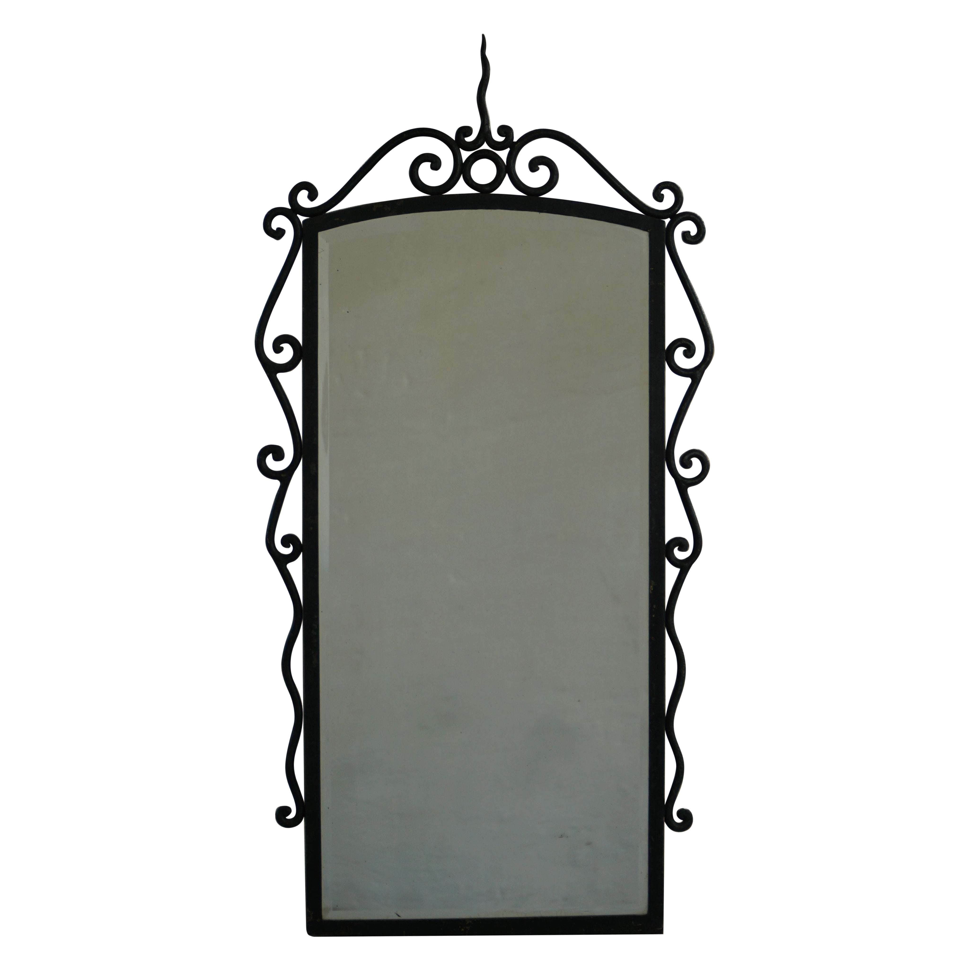 French Mid-Century Modern, Brutalist Wrought Iron Wall Mirror, Made in the 1950s For Sale