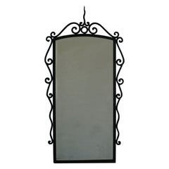 French Mid-Century Modern, Brutalist Wrought Iron Wall Mirror, Made in the 1950s