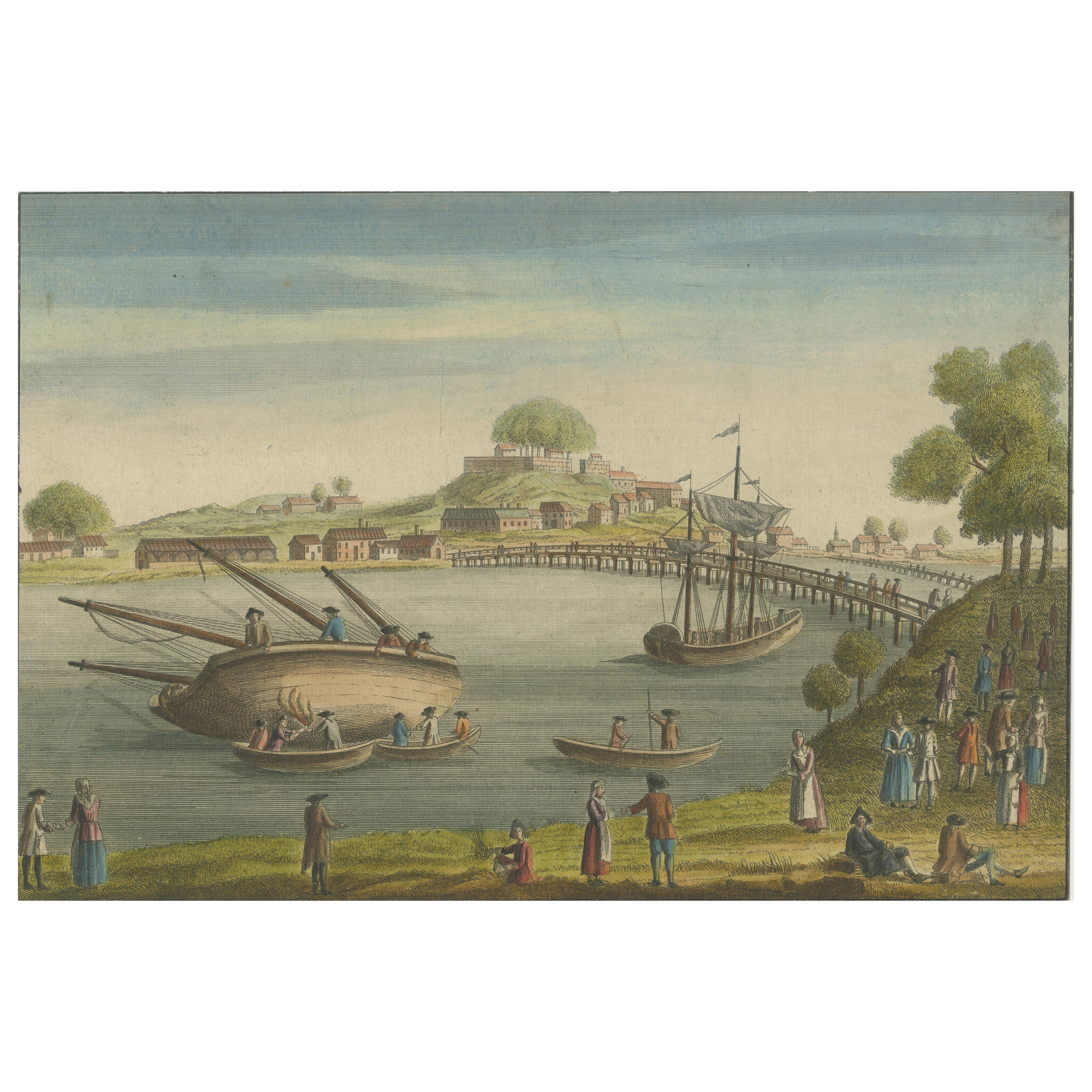 Vue de Bayonne du Côté du Port – Hand-Colored Optical Print by Basset, c.1790