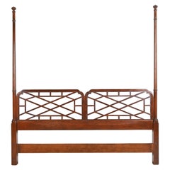 Baker Furniture Chinese Chippendale Cherry Wood King Size Poster Headboard