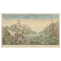 Venetian Naval Battle Print – Rare Optical Vue of Venice versus Turks, c.1770