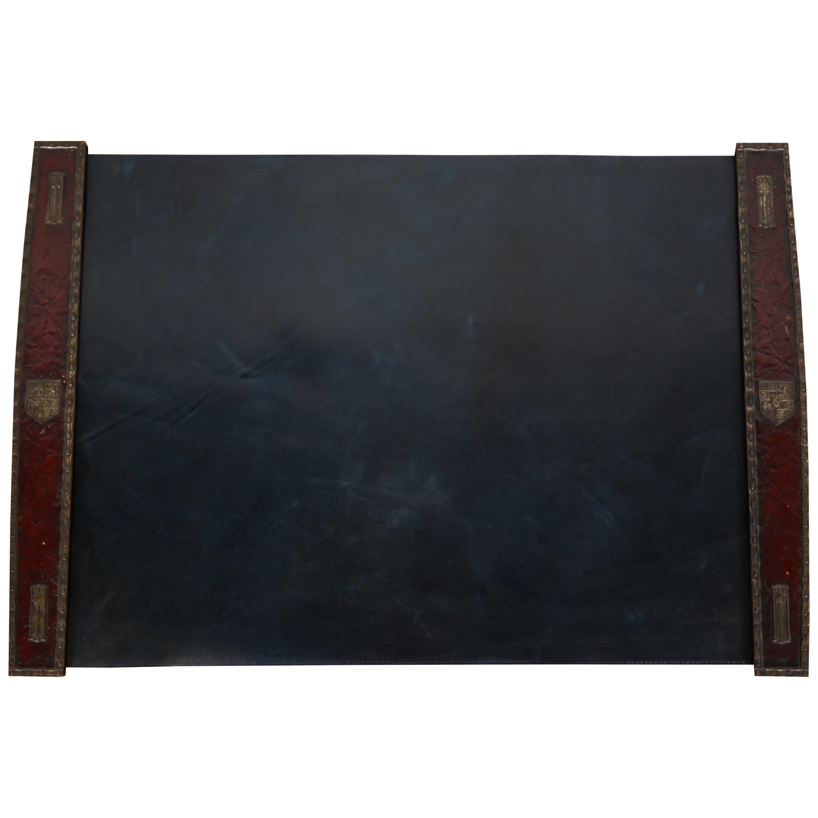 Tiffany Studios New York Heraldic Bronze Blotter Ends With Leather Desk Blotter For Sale