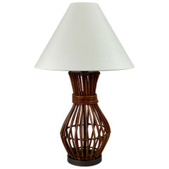 Lampe de table en rotin du milieu du siècle, France, années 1960