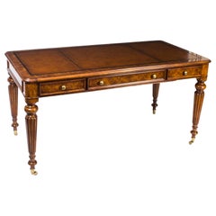 Vintage Gillows Style Burr Walnut Writing Table Desk 20th Century