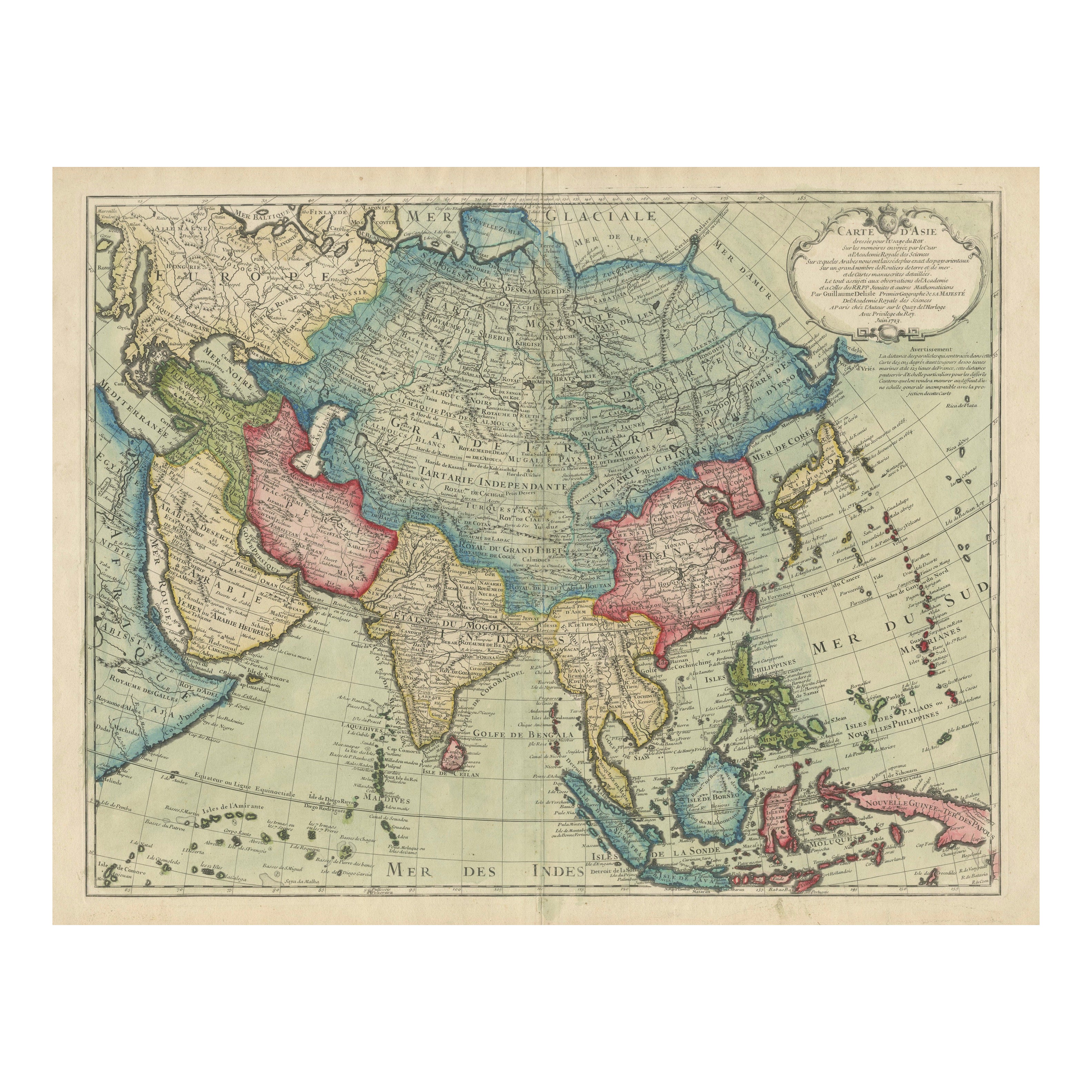 1723 Antique Map of Asia – Carte d’Asie by Guillaume Delisle, Paris For Sale