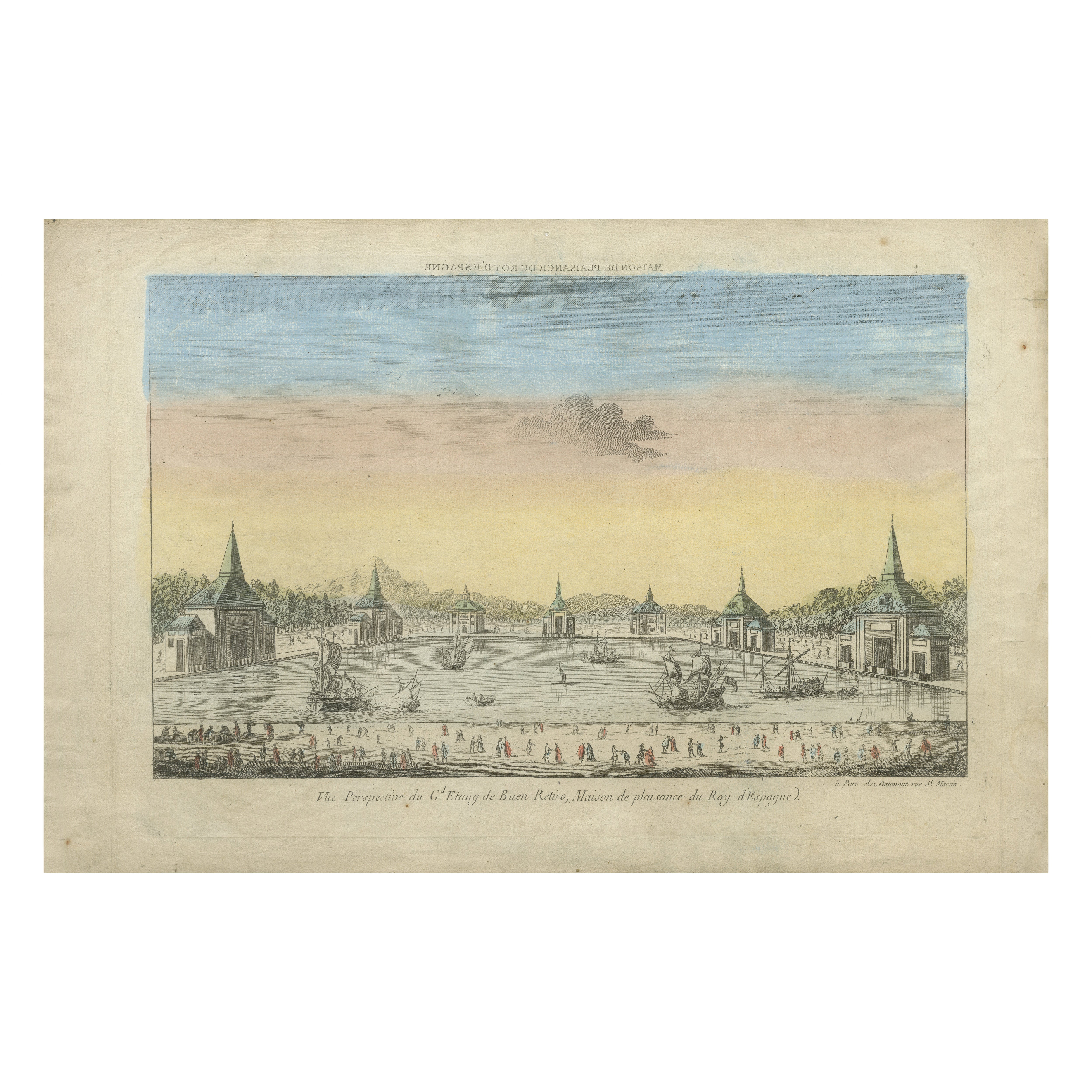 Optical View of the Spanish Royal Retreat, Daumont, Paris circa 1770 For Sale