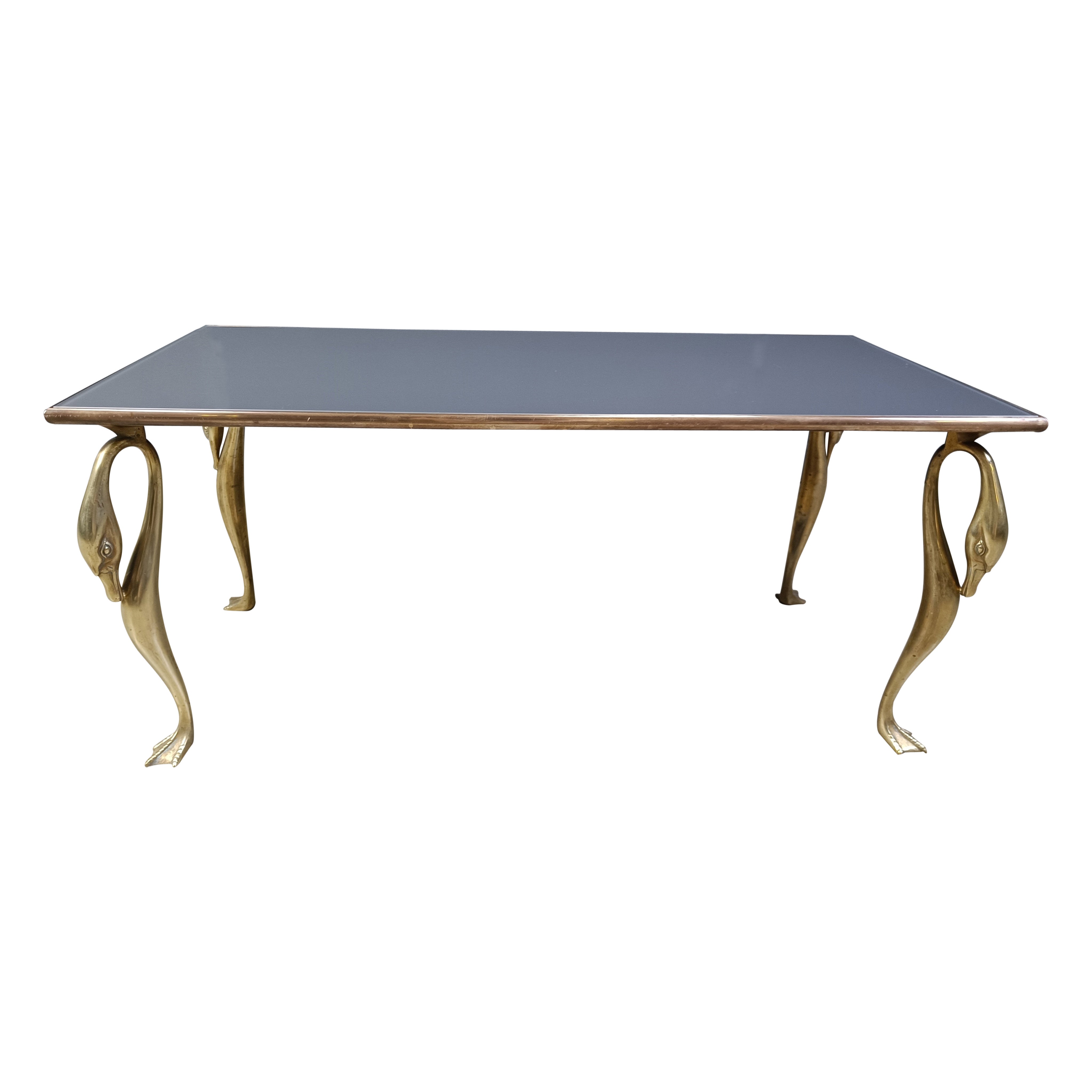 Vintage brass swan coffee table, 1970s For Sale