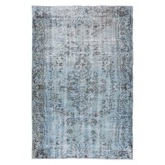 5.7x8.4 Ft Vintage Handmade Türkische Wolle Bereich Teppich Over-Dyed in Hellblau Farbe