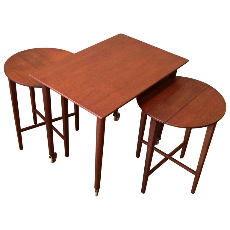 Danish Modern Teak Folding Nesting Tables Attributed to Grete Jalk at ...