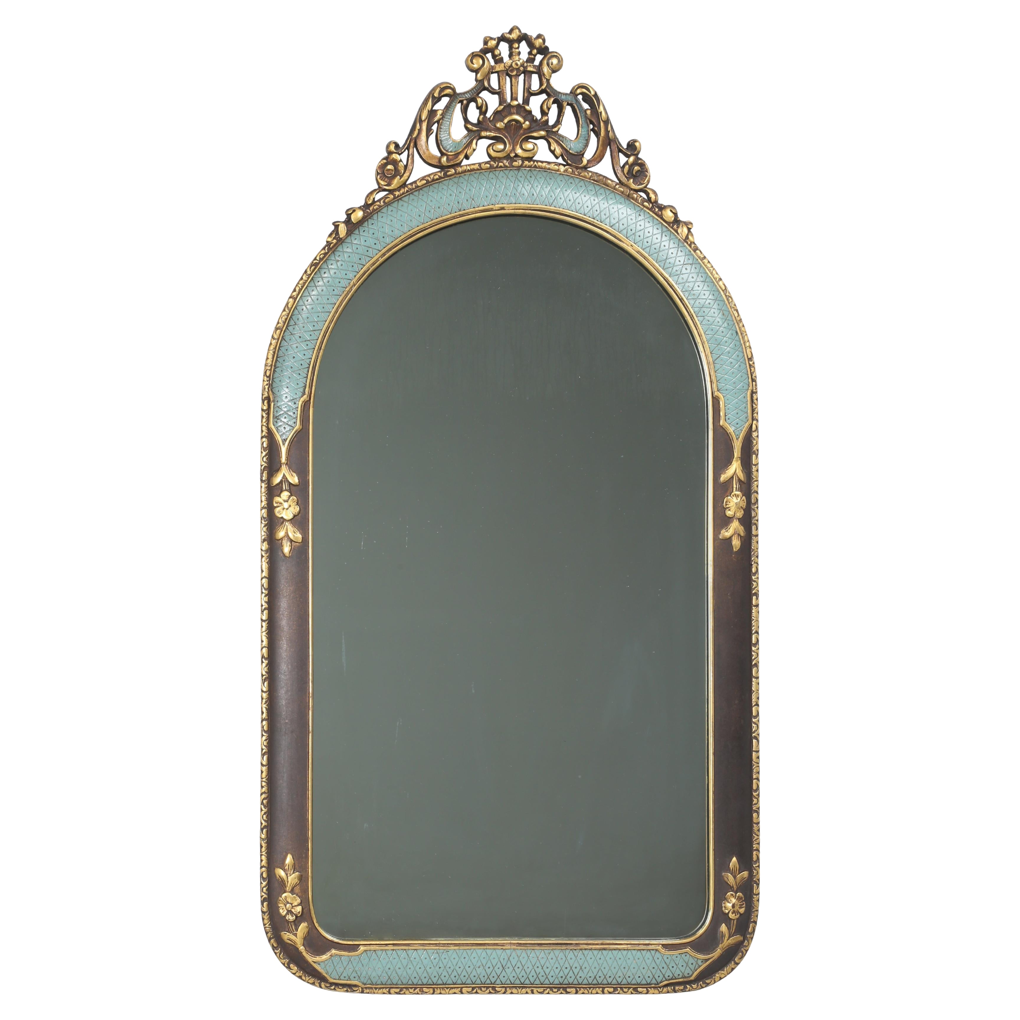 Vintage Blau und vergoldet Wandspiegel im Angebot