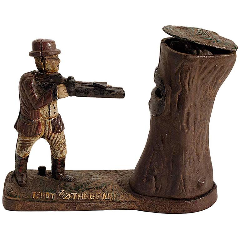 Teddy and the Bear Cast Iron Bank, 1898 at 1stDibs