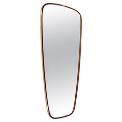 Mid Century Modern Vintage Wall Mirror Floor Mirror Brass Red Lining 1950s Italy