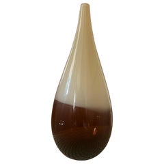 Signed Siemon and Salazar White/Ivory/Amber Teaedrop Lattimore Vase, signed