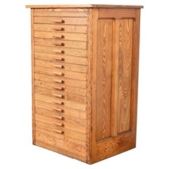 Antique Arts & Crafts Oak 16-Drawer Architect's Blueprint Flat File Cabinet