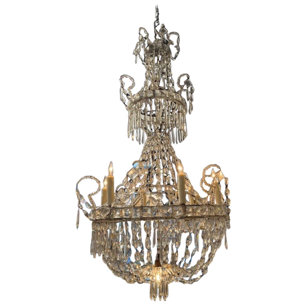 Lustre en cristal suédois du 19e siècle à 7 lumières en vente