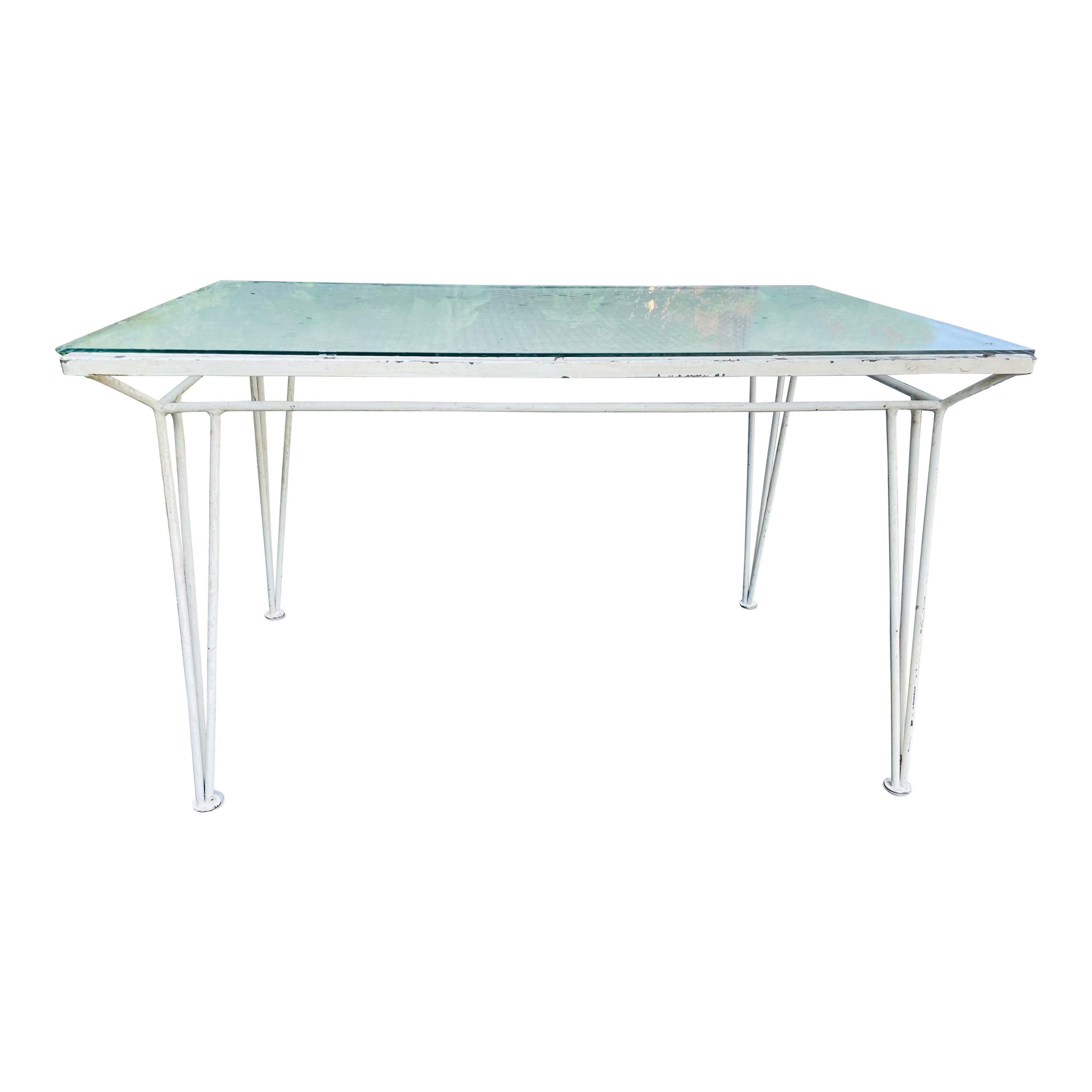 Schmiedeeisen Mesh Glasplatte Garten Esstisch John Salterini attb Tempestini im Angebot