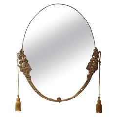Fine French Art Deco Oval Mirror with a Solid Brass Frame