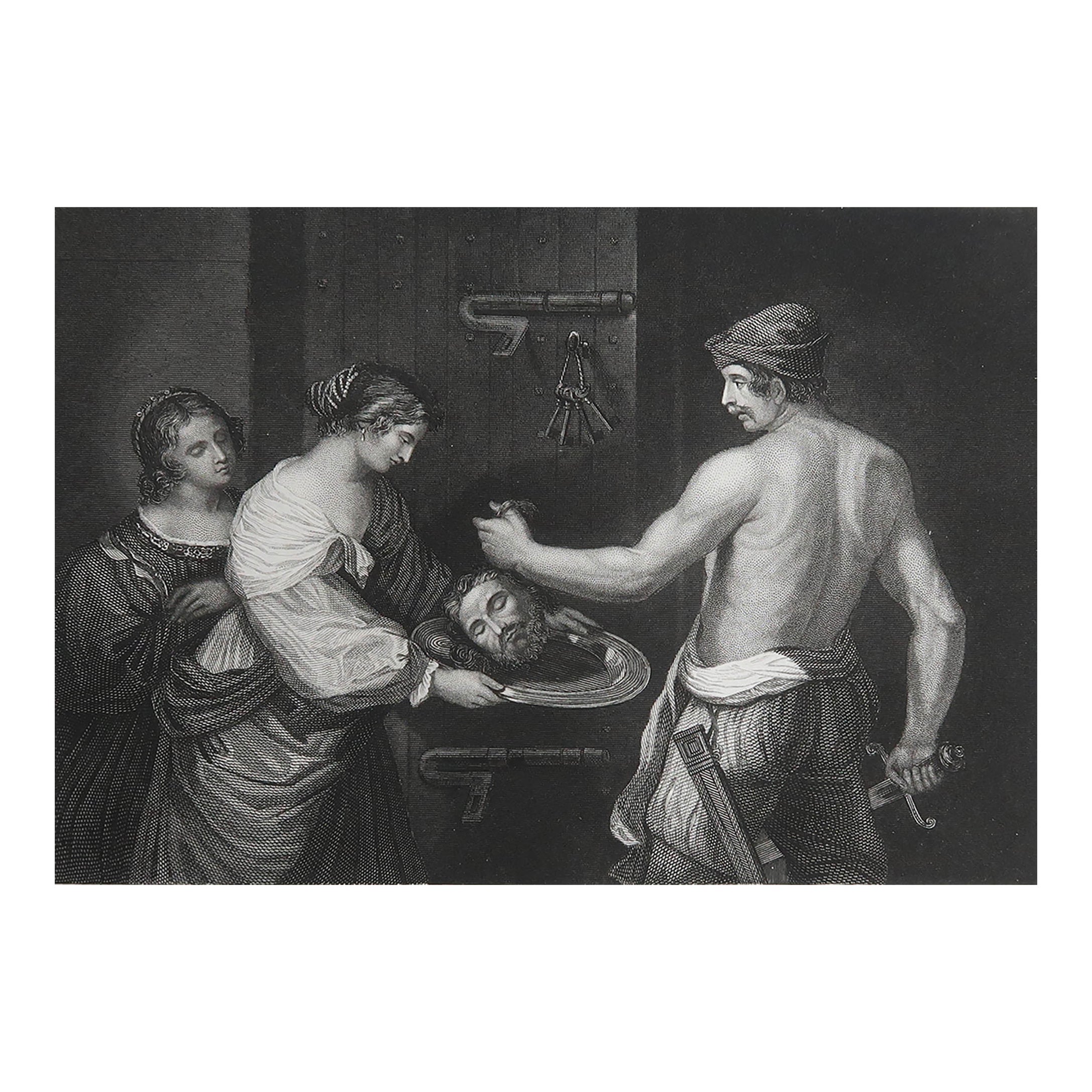 Original Antique Print of The Head of John The Baptist After Guercino. C.1850 en vente