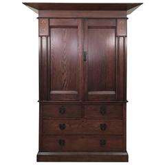 Arts & Crafts Period Inlaid Oak Armoire 1