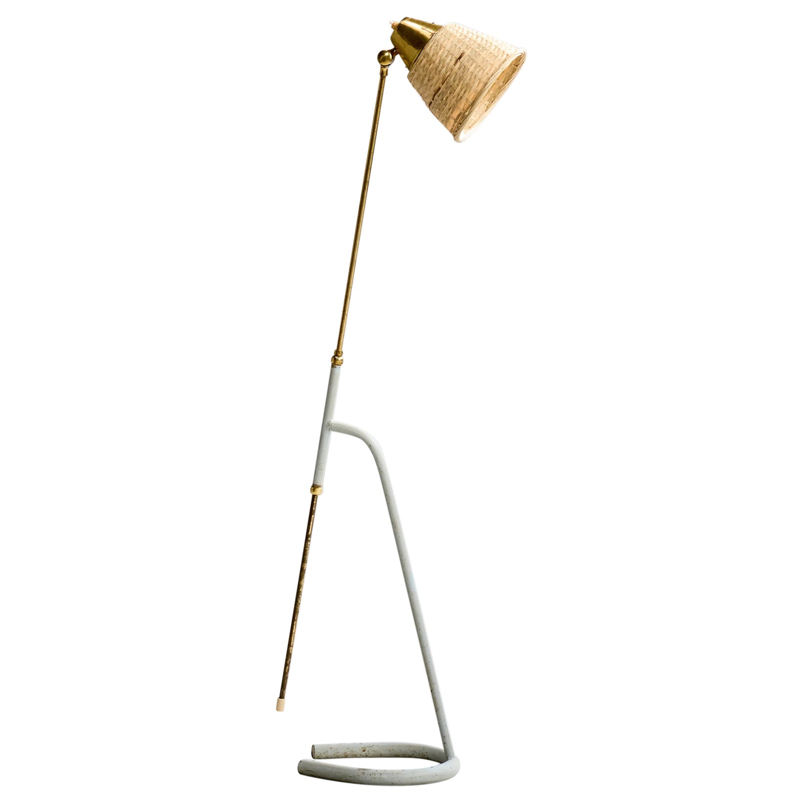 Gemco Armatur, Stehleuchte, Eisen, Messing, Rattan, Schweden, 1950er Jahre
