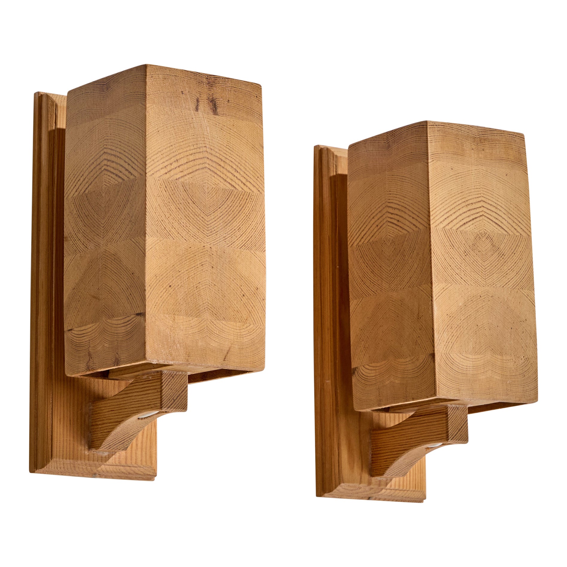 Schwedischer Designer, Wall Lights, Kiefer, Schweden, 1970er im Angebot