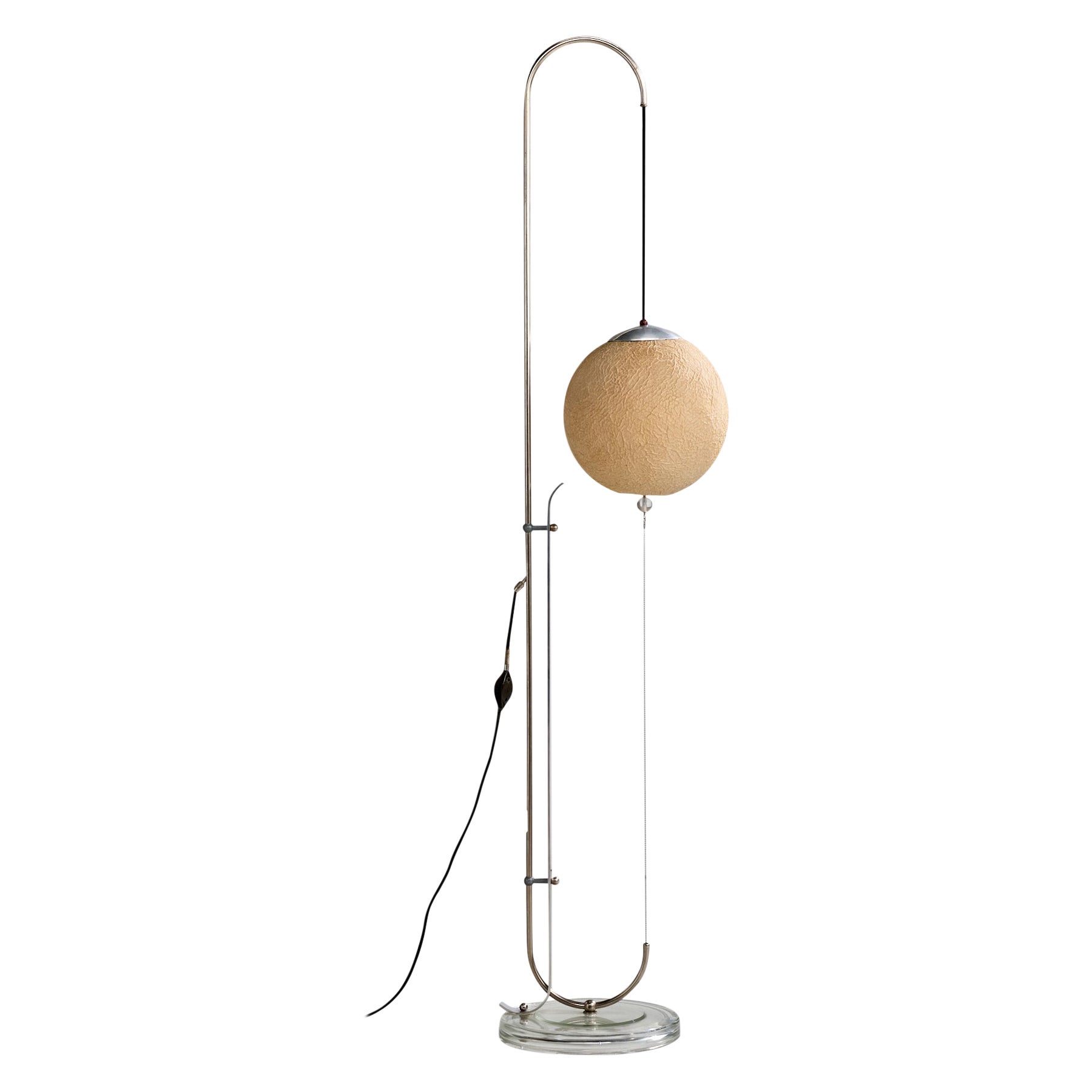 Karl Trabert Attribution, Adjustable Floor Lamp, Nickel, Paper, Germany, 1920s For Sale
